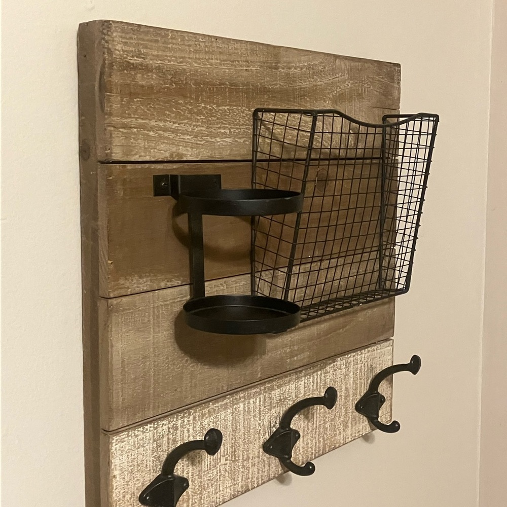 Wooden rack with mail storage